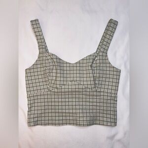 Hollister Size S Green Plaid Boho Coquette Advanced Stretch Crop Top